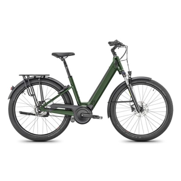 VTC électrique Moustache Mardi 27.4 Courroie -vert- Batterie 625 Wh, transmission silencieuse.