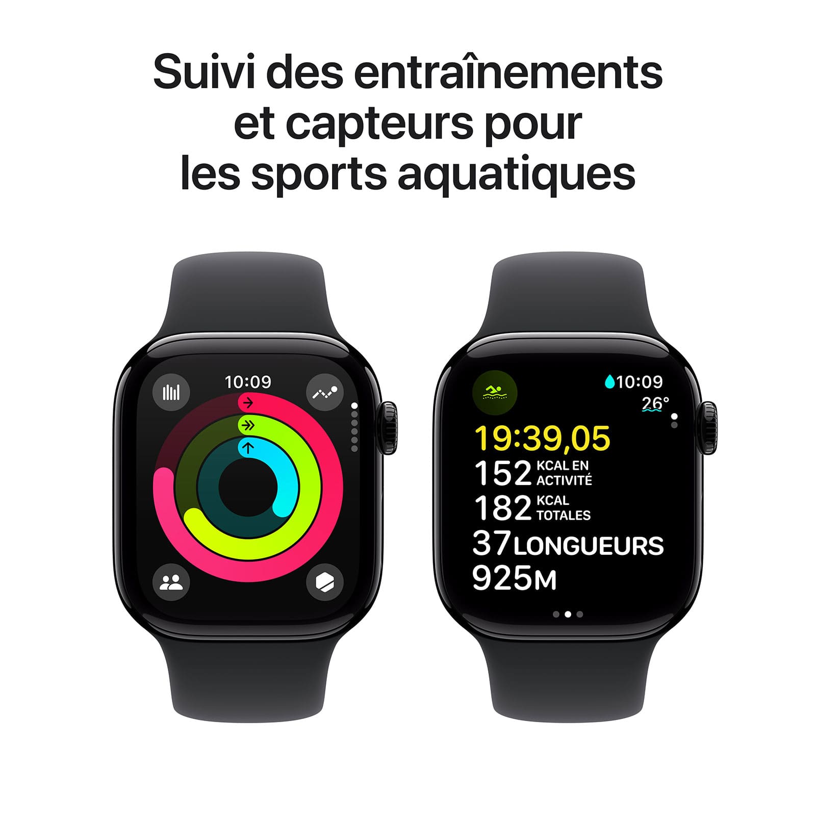 Apple Watch Series 10 GPS 42 mm Aluminium Noir de Jais Bracelet Sport Noir S/M – Image 5