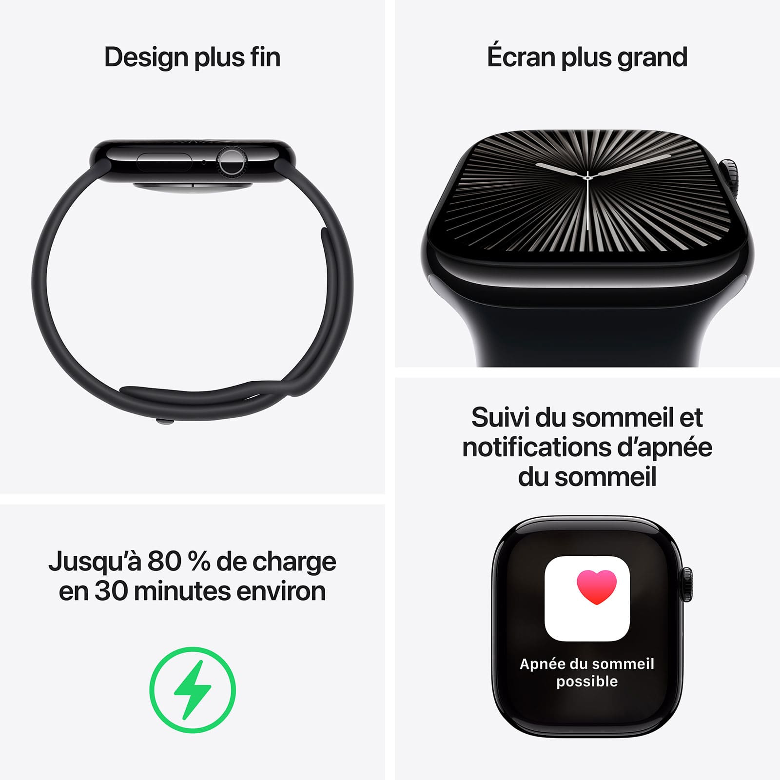 Apple Watch Series 10 GPS 42 mm Aluminium Noir de Jais Bracelet Sport Noir S/M – Image 4