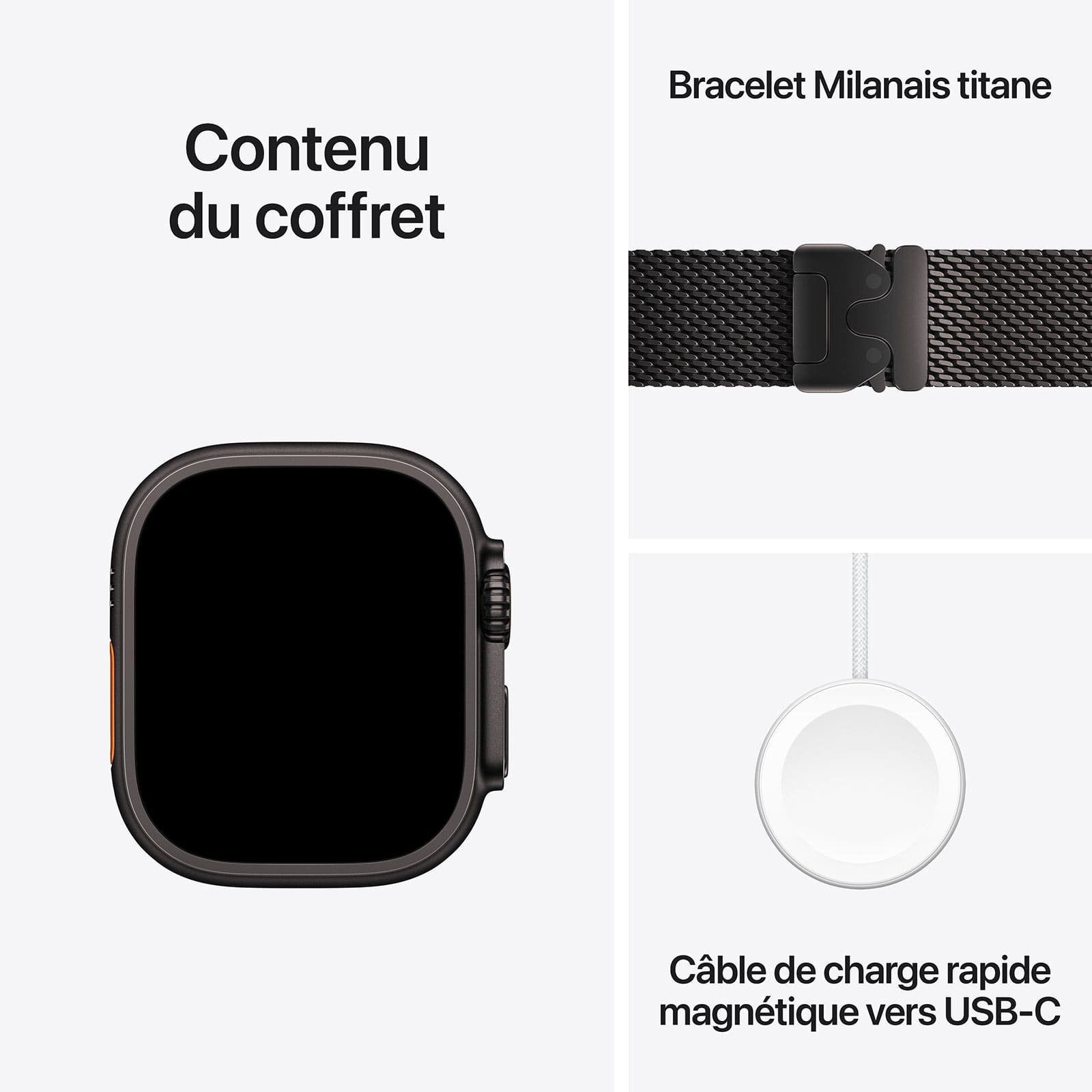 Apple Watch Ultra 2 GPS + Cellular 49 mm Titane Noir Bracelet Milanais Noir M – Image 6