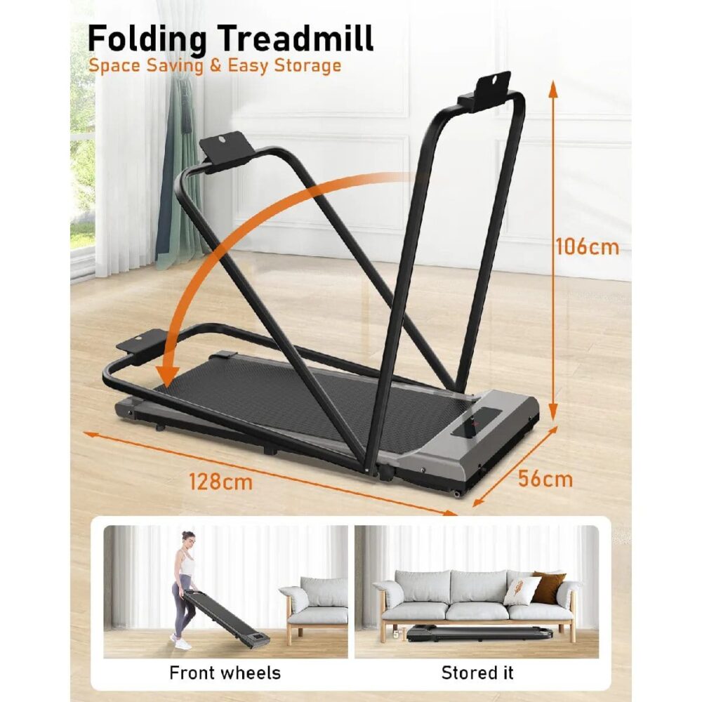 Tapis de Course Pliable Rattantree Walking Pad - Gris - Vitesse 1-10 km/h - Moteur 2.5 HP - Écran LED - Télécommande – Image 6