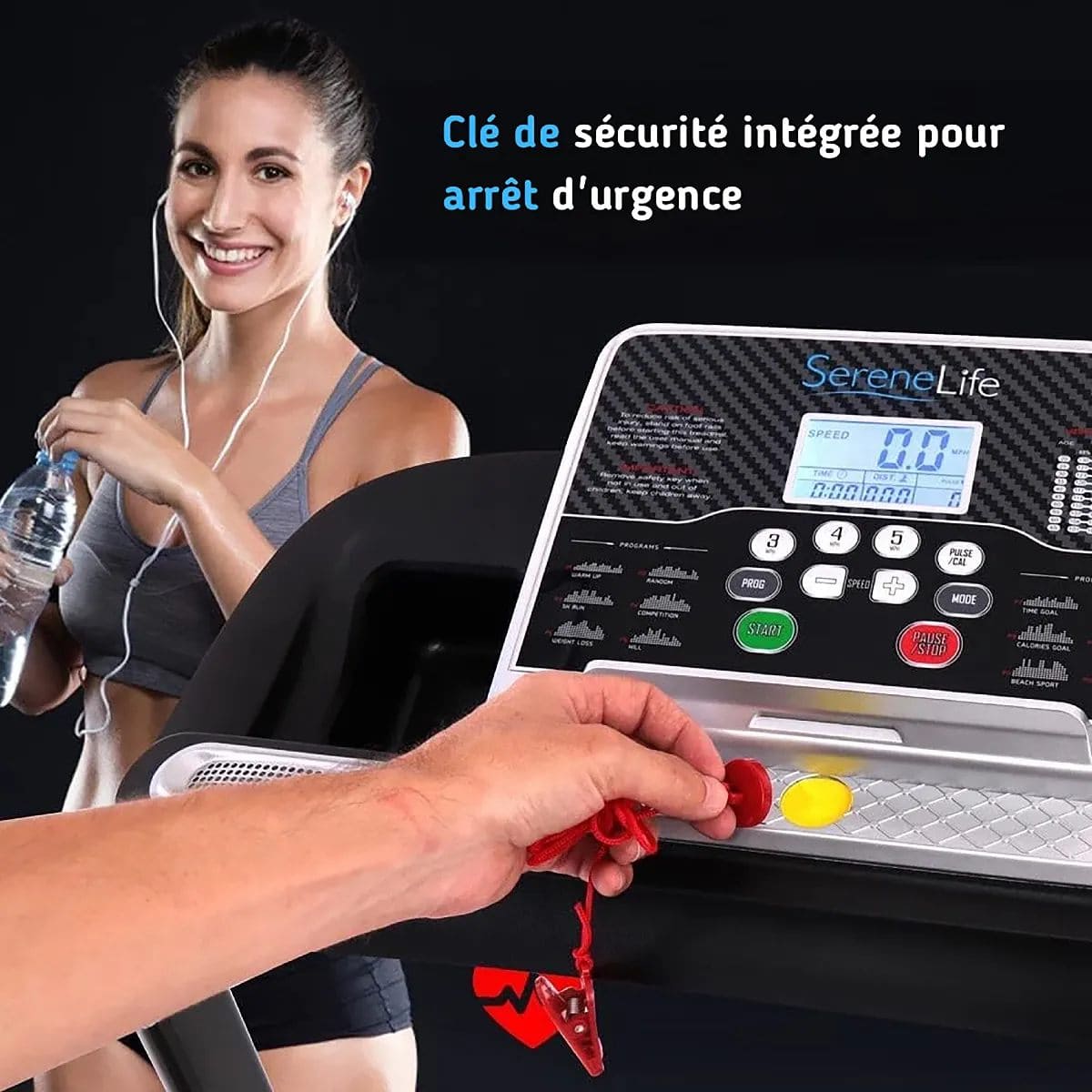 Tapis de course Serenelife compact - Inclinaison manuelle - 12 modes - LCD 8 cm - Bluetooth - Pliable – Image 4