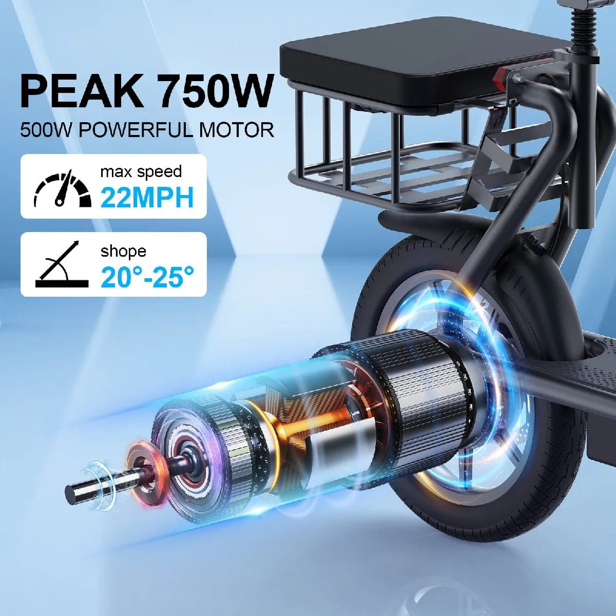 AOVOPRO Ladped Trottinette électrique LPBS Avec Siège et Panier 14 pouces- 500W - 10.4Ah - Noir – Image 4