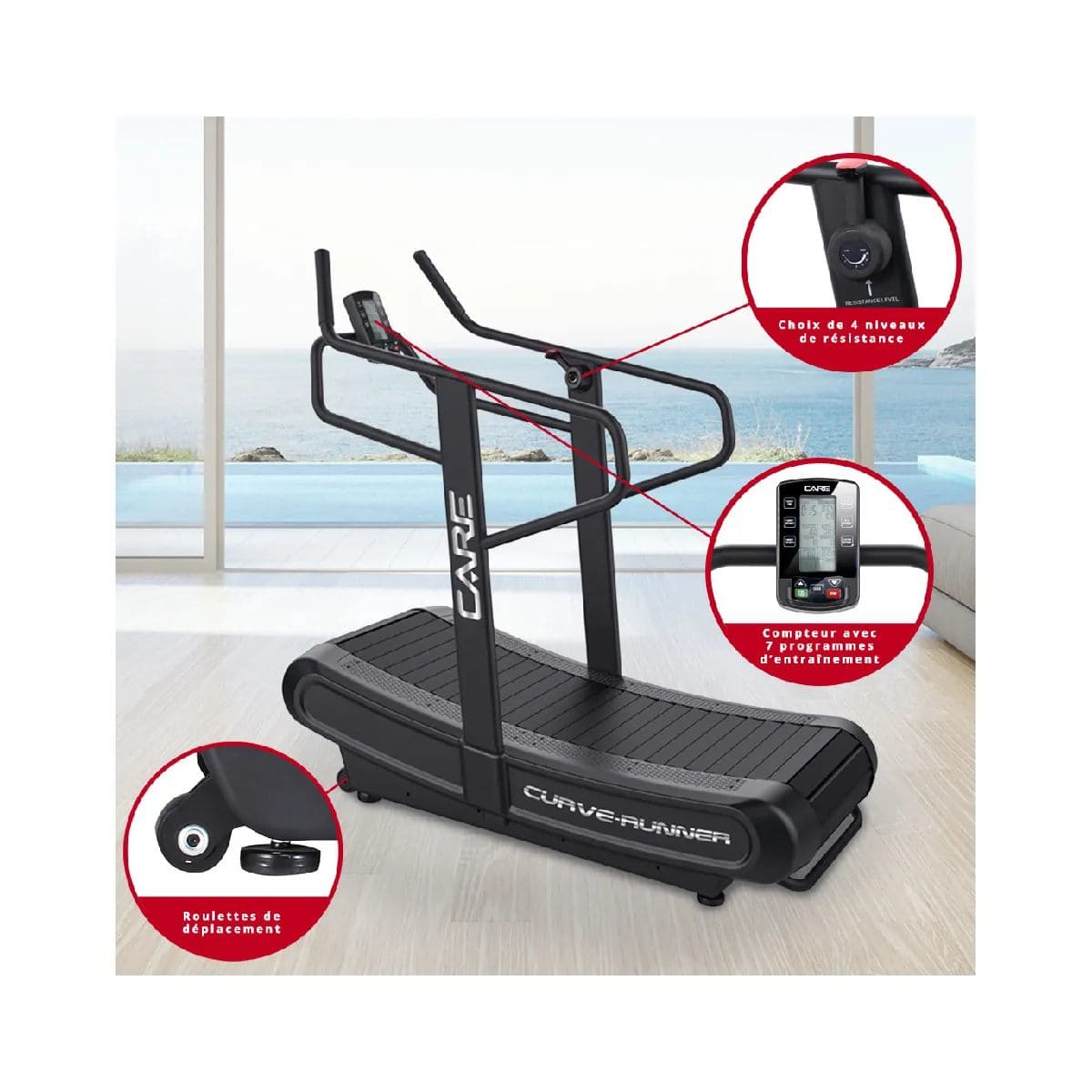 Care Curve-runner Tapis de course professionnel - Surface 160x44cm - 135 kg - 7 fonctions - Console intégrée - Performance, Endurance et Résistance Inégalées – Image 4