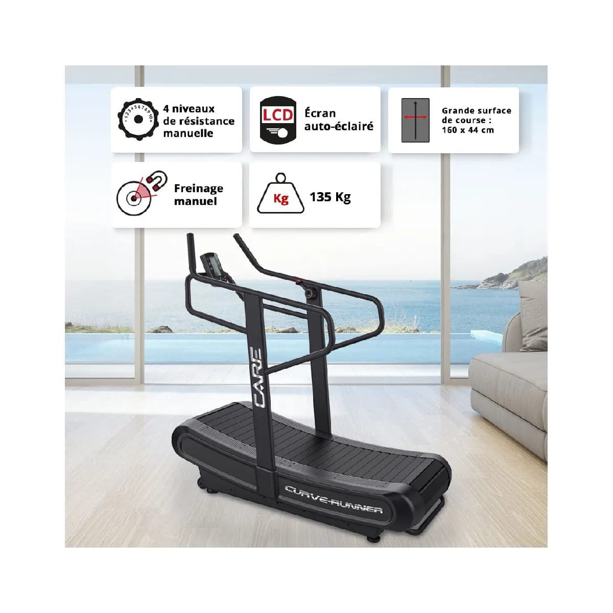 Care Curve-runner Tapis de course professionnel - Surface 160x44cm - 135 kg - 7 fonctions - Console intégrée - Performance, Endurance et Résistance Inégalées – Image 6