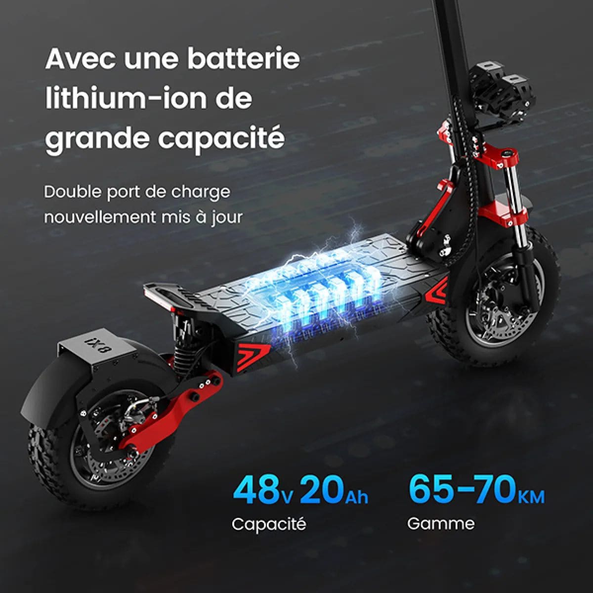 ISCOOTER iX8 - Trottinette électrique - Double moteur 1200W - Autonomie 70 km - Vitesse max 50 km/h - Noir – Image 6