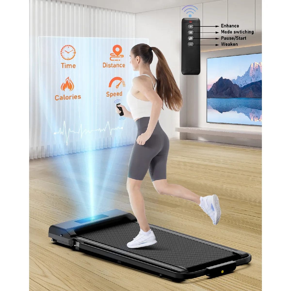 Rattantree - Tapis de Course Électrique - Vitesse 1-10 km/h - Pliable - Télécommande - Écran LED - Noir – Image 5