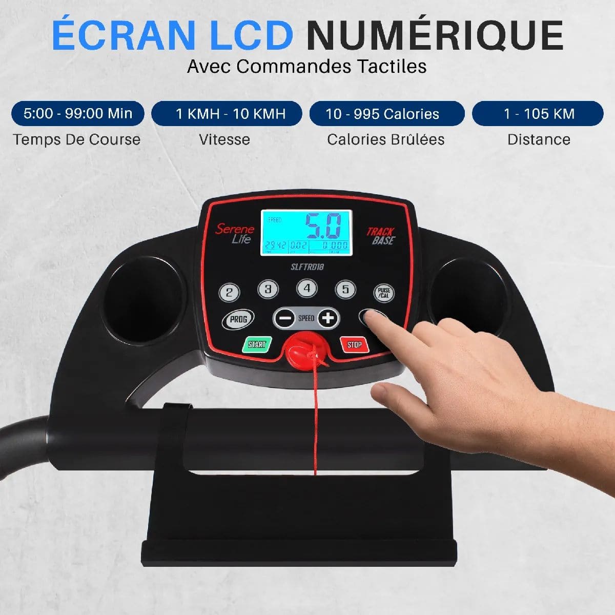 Serenelife - Tapis de course pliable - Moteur 1 HP - Jusqu'à 10 km/h - Bluetooth - Capteurs de pouls – Image 4