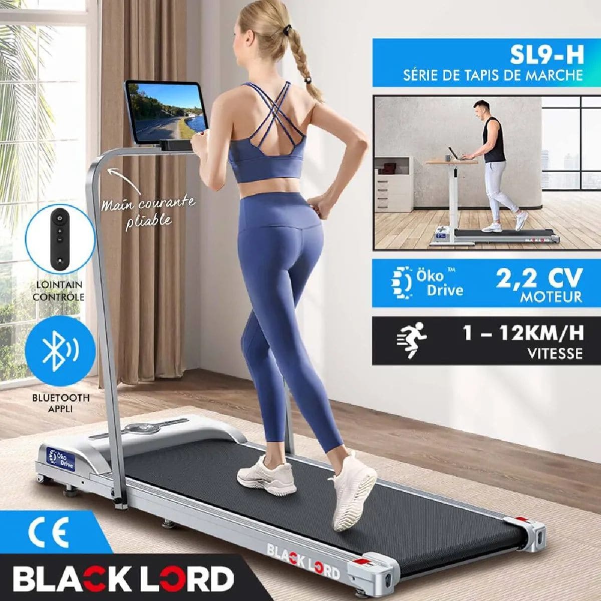 Tapis de Course/Marché Électrique BLACK LORD SL9-H - Moteur 2.2HP - Écran LED - Télécommande - Bluetooth - Pliable – Image 3