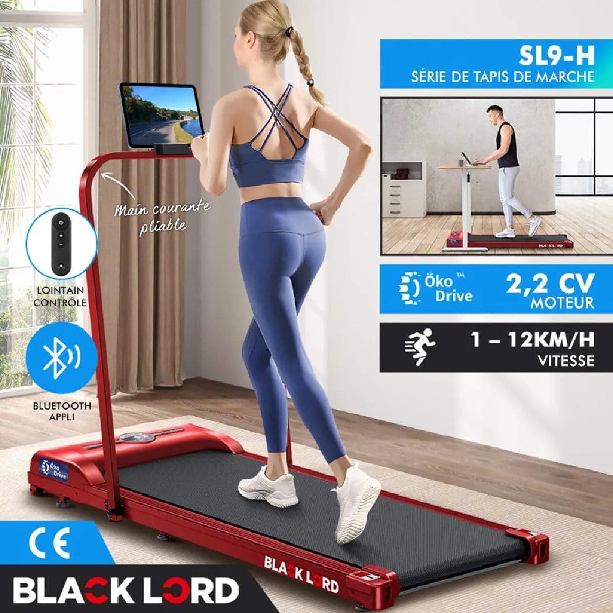 Tapis de Course/Marché Électrique BLACK LORD SL9-H - Moteur 2.2HP - Écran LED - Télécommande - Bluetooth - Pliable – Image 13