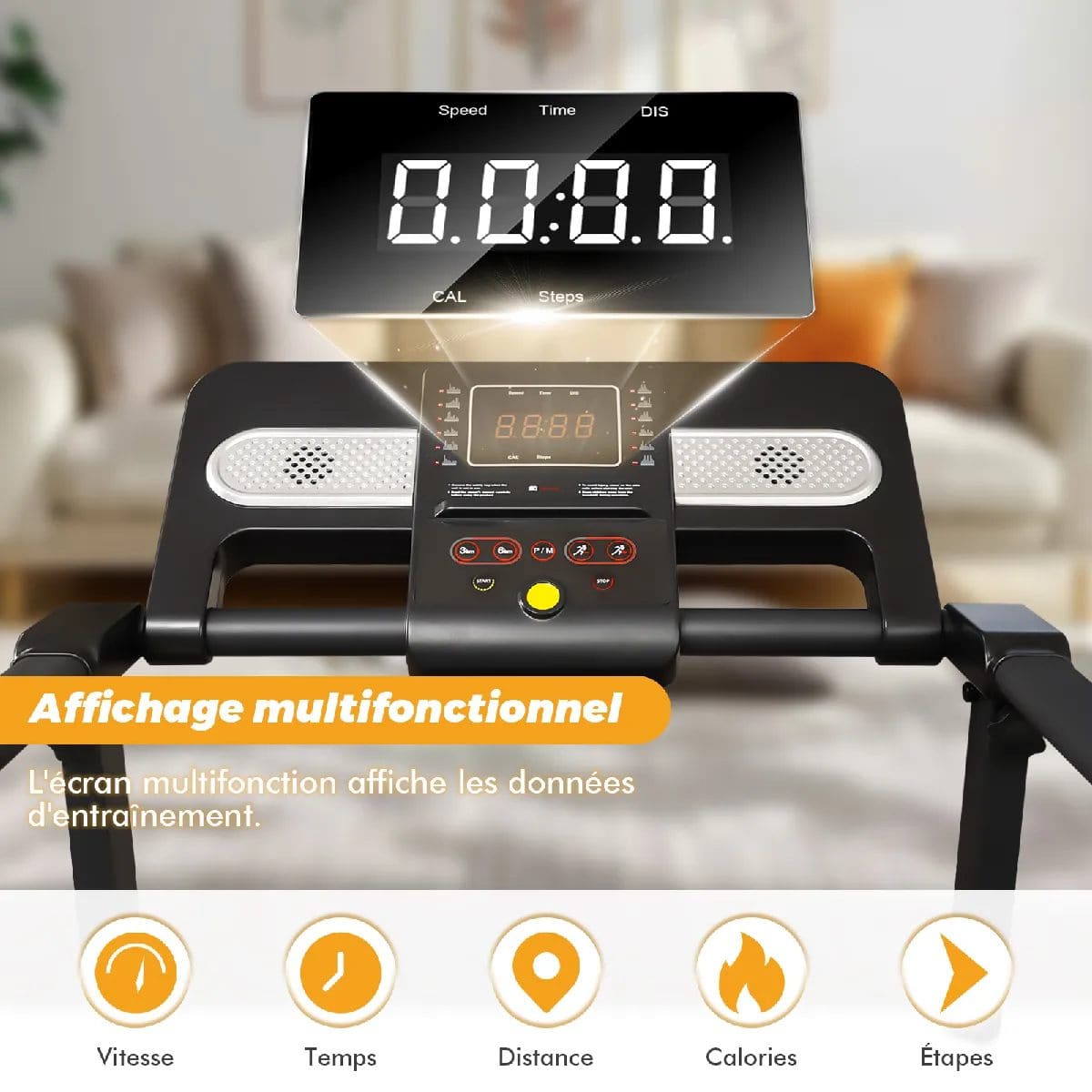 Y-RAIN - Tapis de Course Pliable 2.5HP, Vitesse 1-12 km/h, 12 Programmes d'Exercices, Bluetooth - Roues de Transport – Image 3