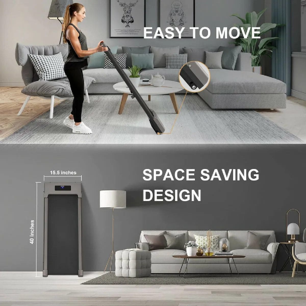 Tapis de Marche Motorisé Bigzzia 10 km/h – Pliable, Moteur 1,5 CV Silencieux, Format Ultra-Plat - Portable - Gris – Image 5