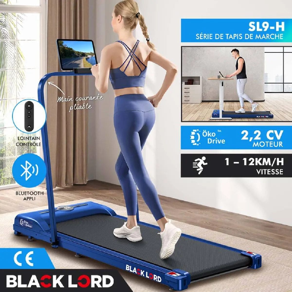 Tapis de Course/Marché Électrique BLACK LORD SL9-H - Moteur 2.2HP - Écran LED - Télécommande - Bluetooth - Pliable – Image 8