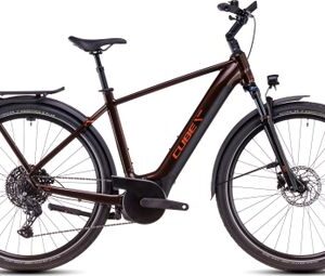 VTC Électrique Cube Touring Hybrid Pro 625 Shimano Cues 11V 625 Wh 700 mm Marron Orange Cinnamon 2025